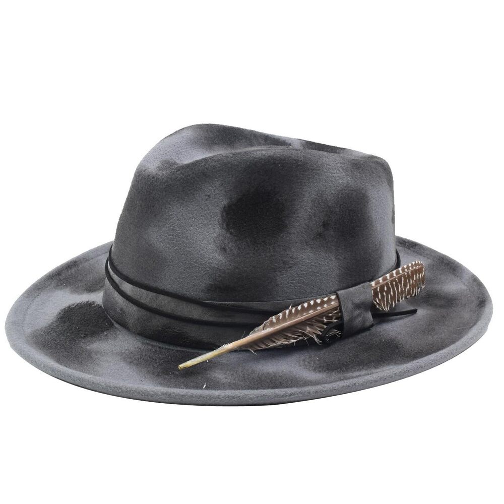 5039 & Fedora Hats Vintage Wide Brim Felt Panama Rancher Hat Grey